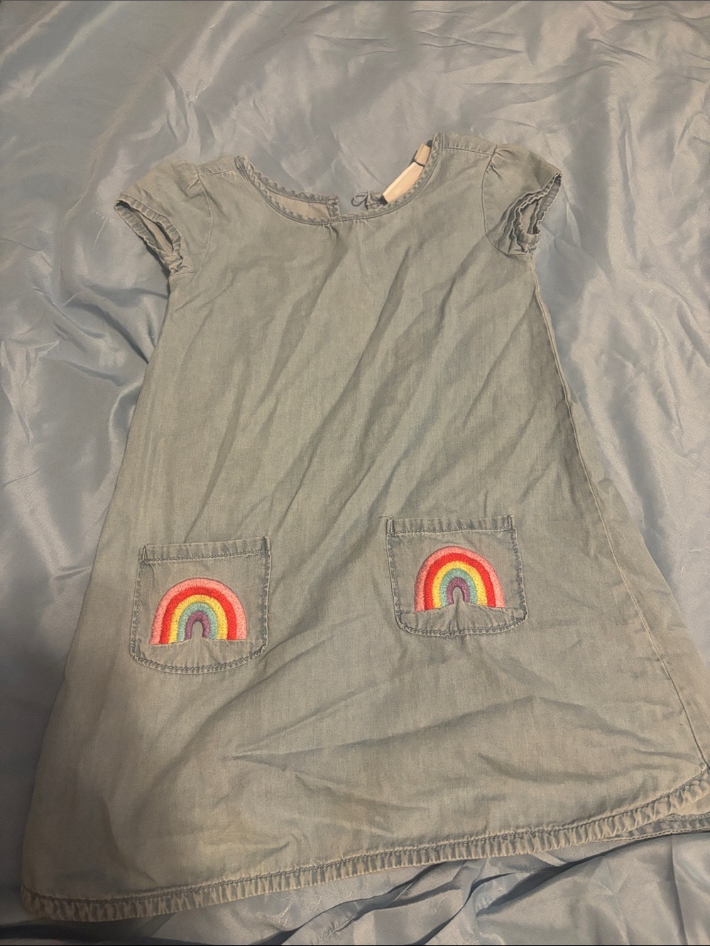The Children's Place Light Denim Dress with Rainbow Pocket Applique